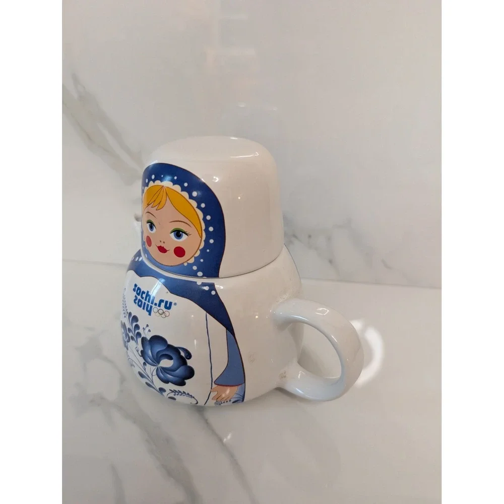 Sochi 2014 Winter Olympics Matryoshka Nesting Doll Teapot and Cup Set Ceramic